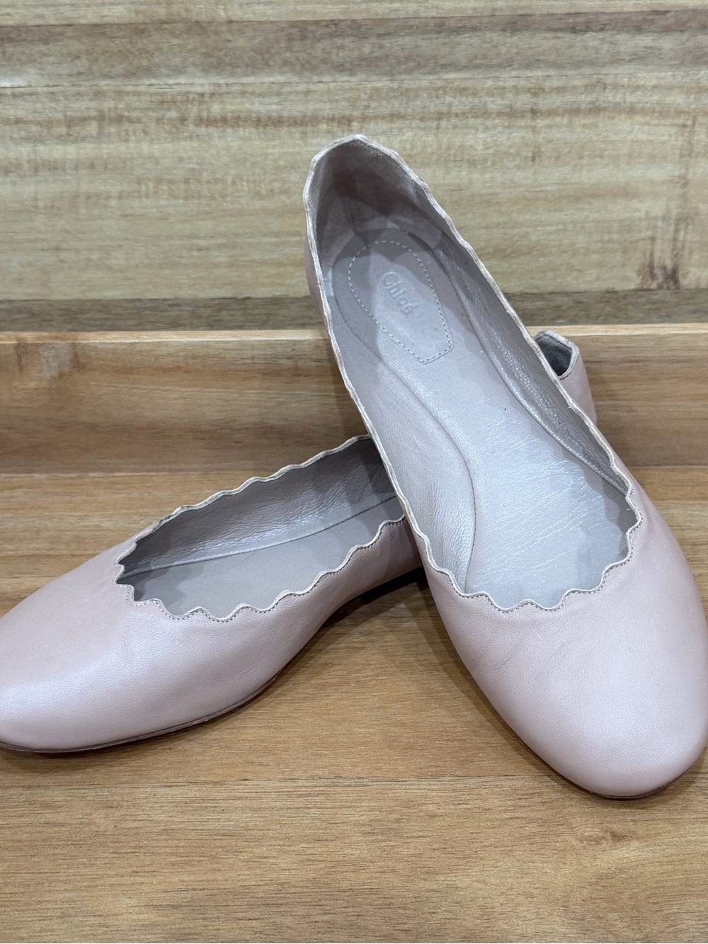 NEW Chloé Lauren Scalloped Leather Ballet Flats – Blush Nude / Pink Tea